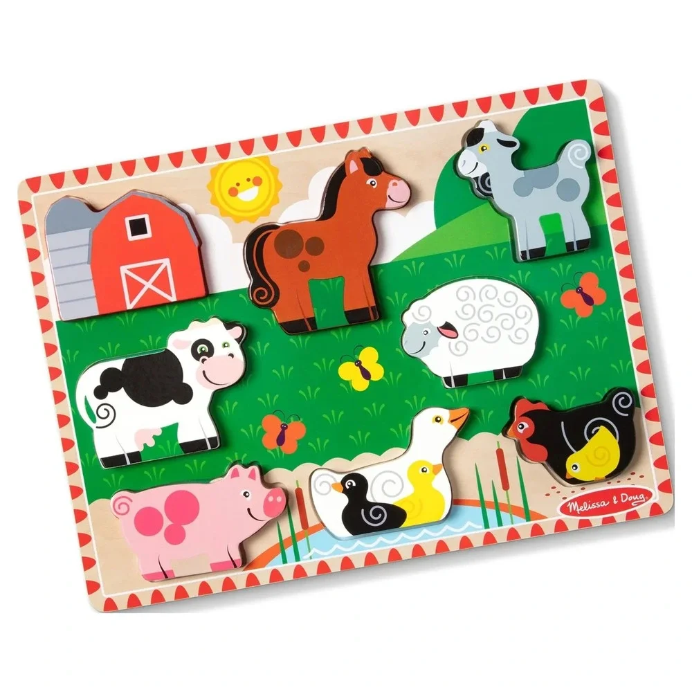 Melissa & Doug Farm Animals Wooden Chunky Puzzle (8 pcs) - FSC Certified Sealed